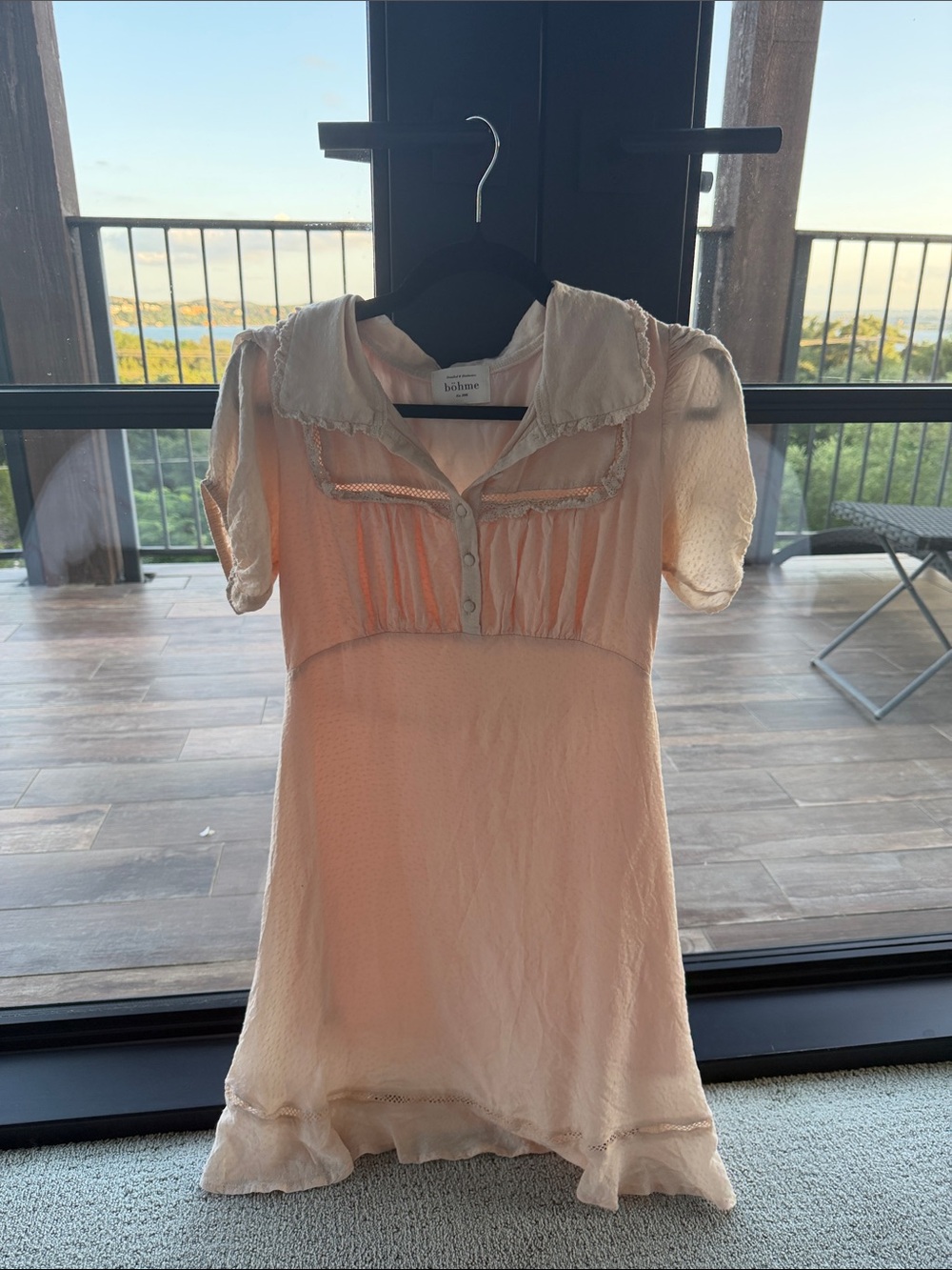 bohme Peach Short Sleeve Ruffled Collar Dress